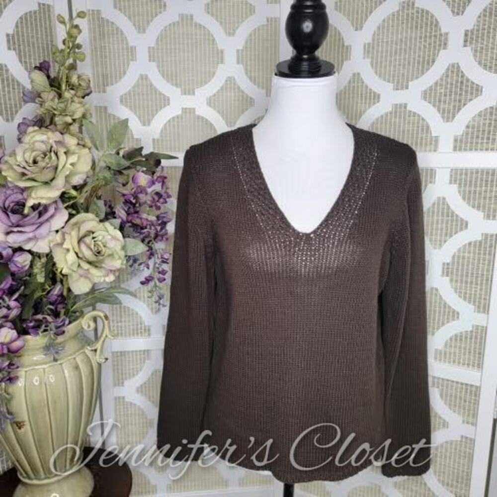 3/$30 Talbots Petites Women's Brown Italian Knit V Neck Sweater